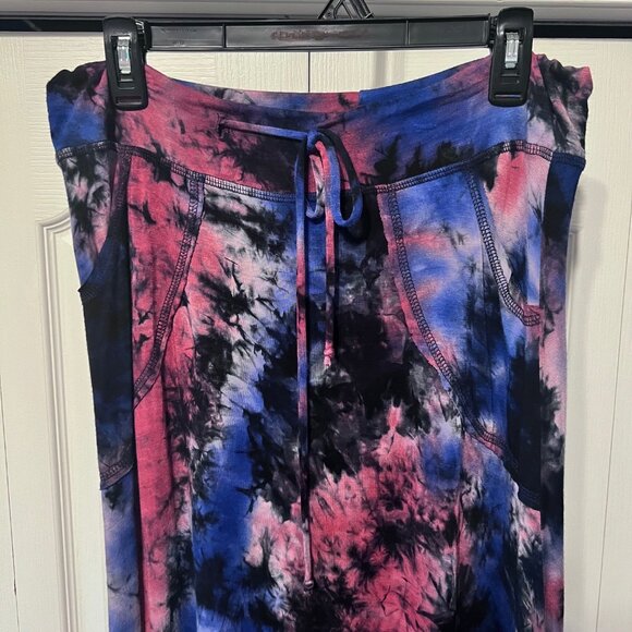 Coin 1804-Women's Maxi Tie Dyed Skirt-Pockets/Drawstring-Large-Black/Red/Blue - Picture 4 of 12